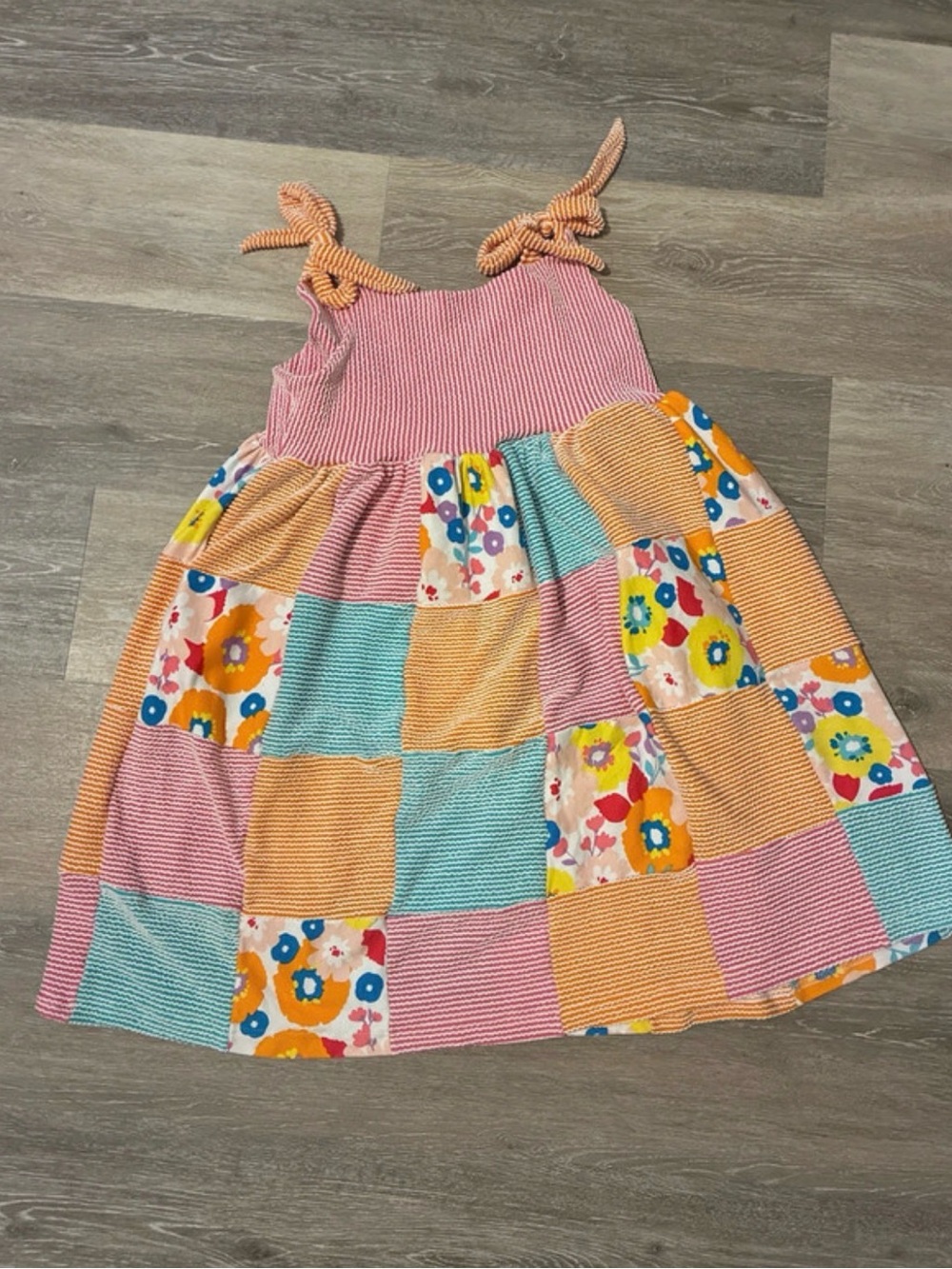 Girls' Patchwork Floral Sundress - Pink, Peach & Turquoise HANDMADE.